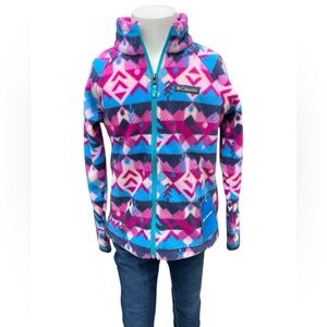 Columbia | Girls Sawyer Rapids Fleece Jacket | Pink Purple Blue Geometric | 7/8